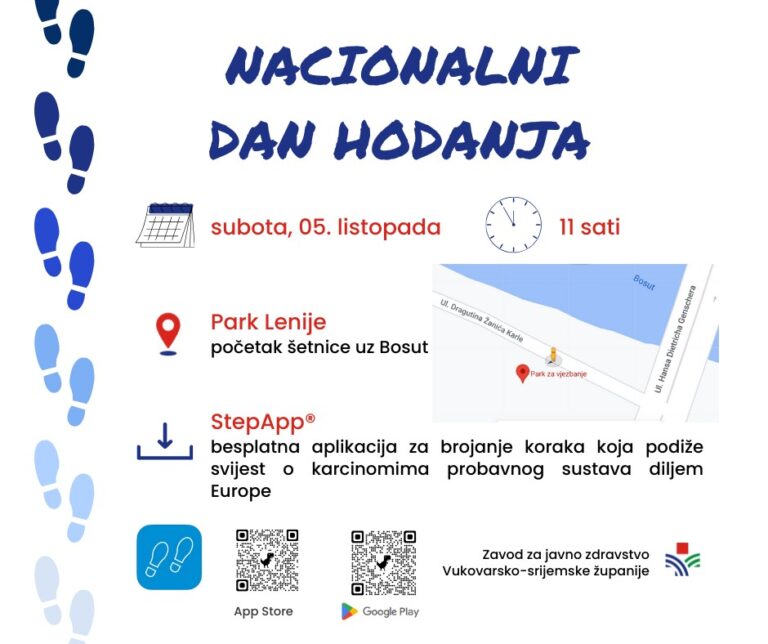 Pozivamo Vas na javnozdravstvenu akciju ”Hodanjem do zdravlja” u subotu, 5.listopada,  u Vinkovcima
